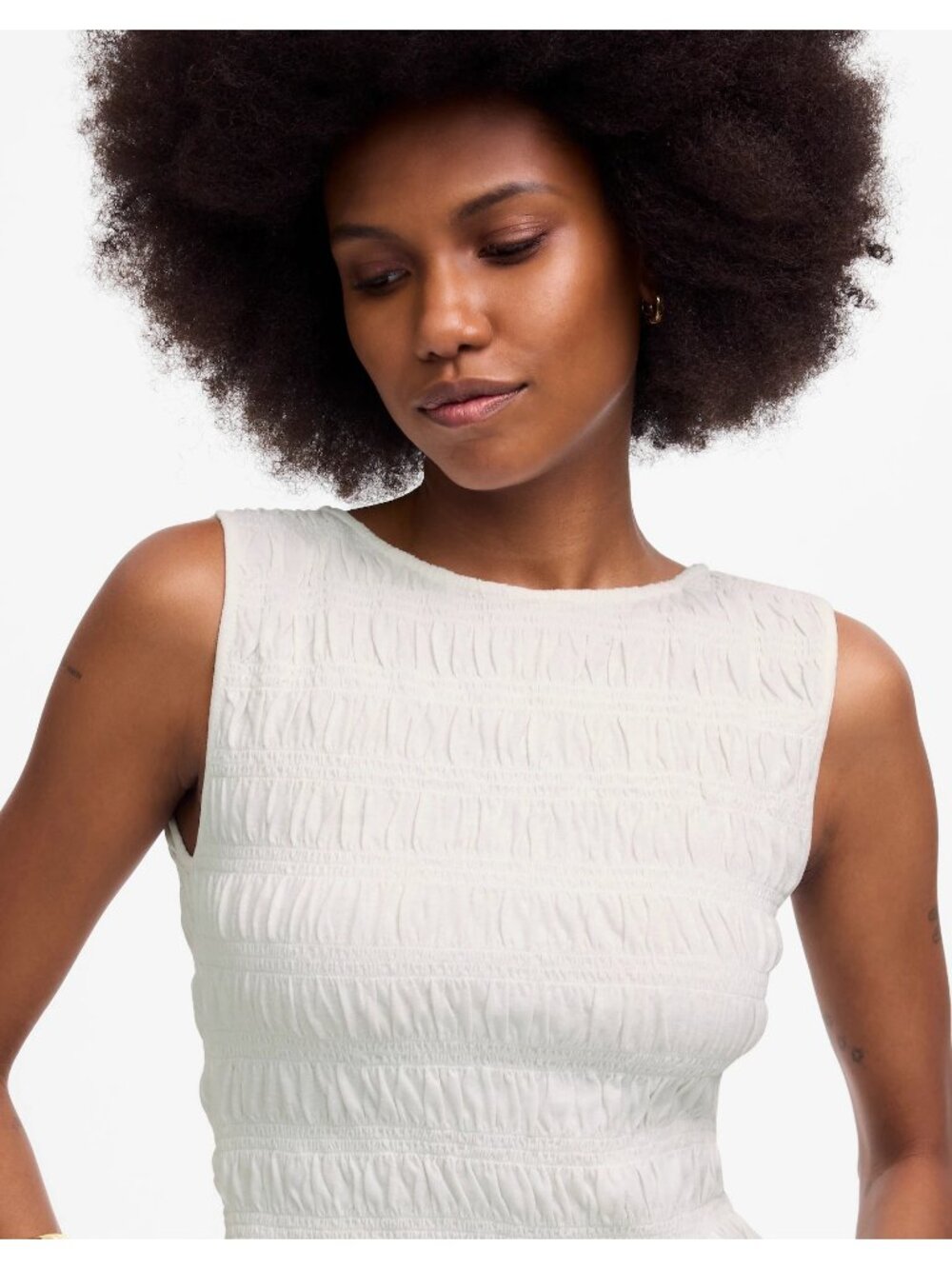 Madewell Smocked Boatneck Tank Top White Women’s Medium Sleeveless Blouse - Picture 13 of 16